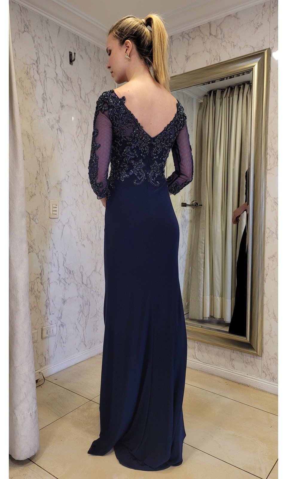 VESTIDO LARGO CON MANGAS LMV1017 AZUL - 6