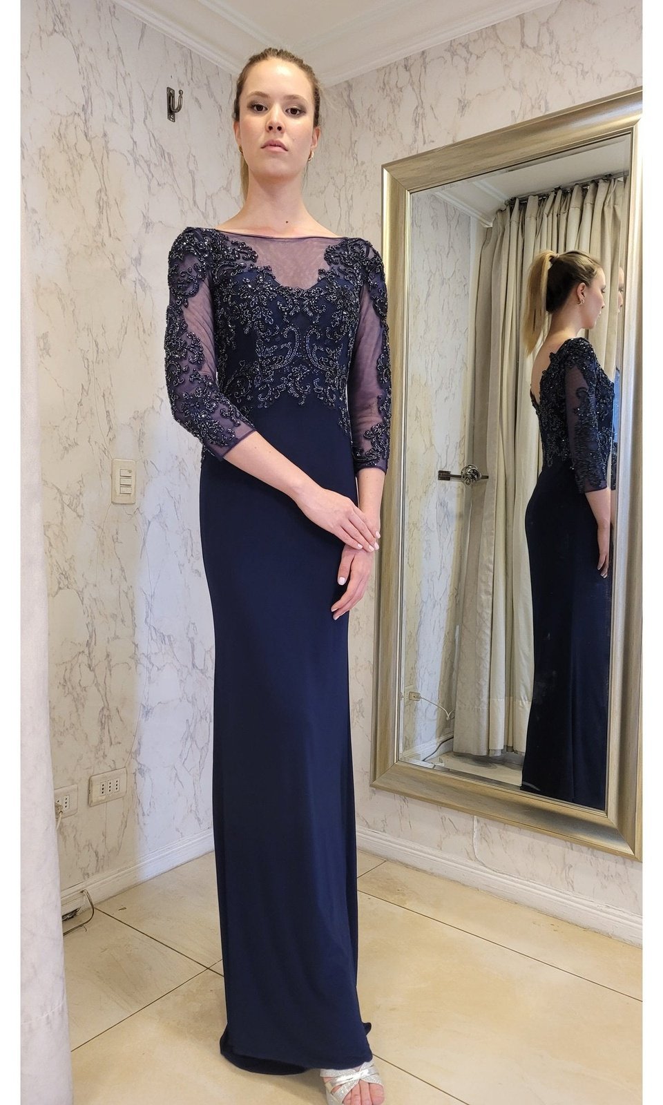 VESTIDO LARGO CON MANGAS LMV1017 AZUL - 9