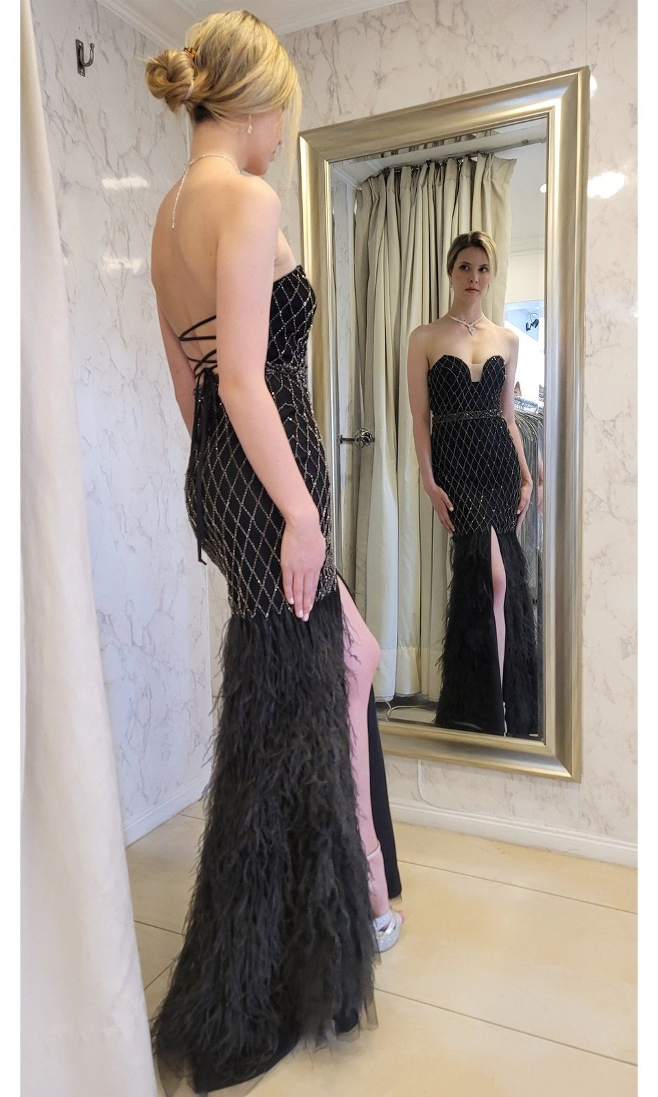 VESTIDO LARGO PLUMAS LJ135 EN COLOR NEGRO - 8