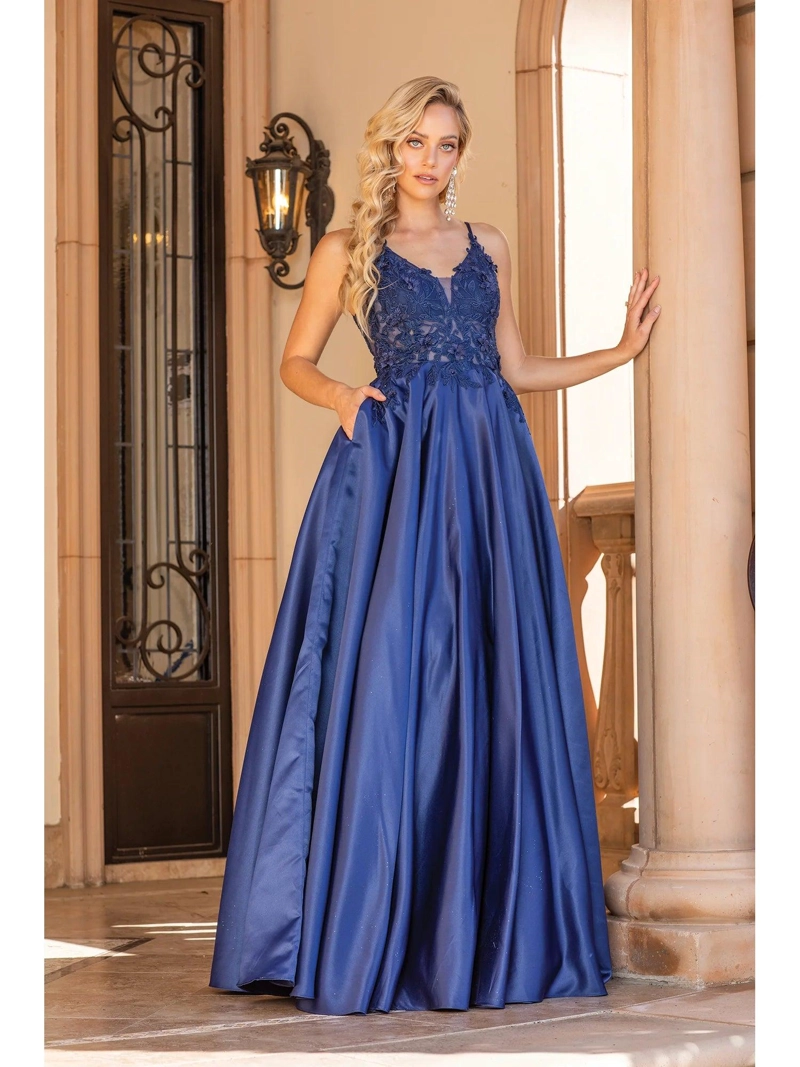 VESTIDO LARGO CAIRO AZUL MARINO - 1