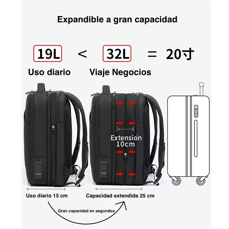 MOCHILA EXPANDIBLE USB NOTEBOOK VIAJEROS CABINA AVIÓN - 5