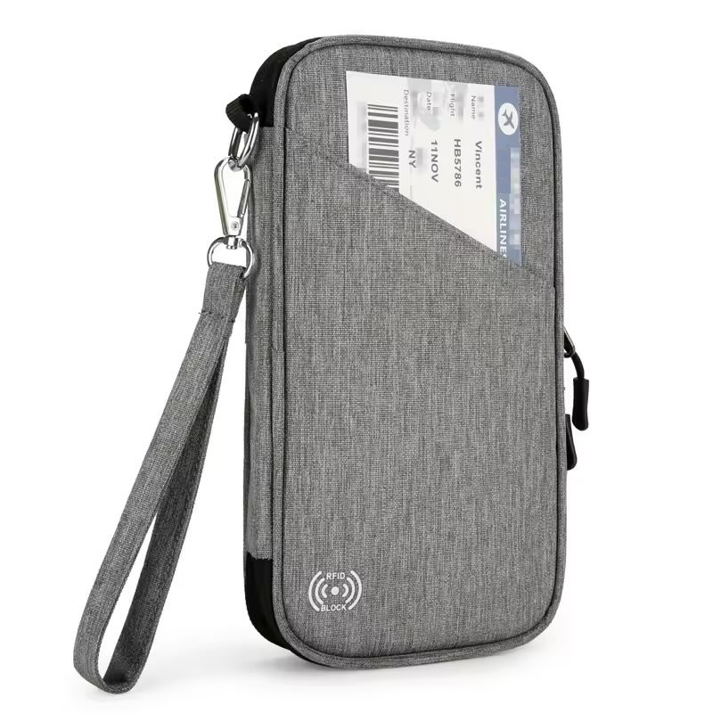Porta Pasaporte Organizador Documentos Con Cierre, Correa Y Protección RFID - 1