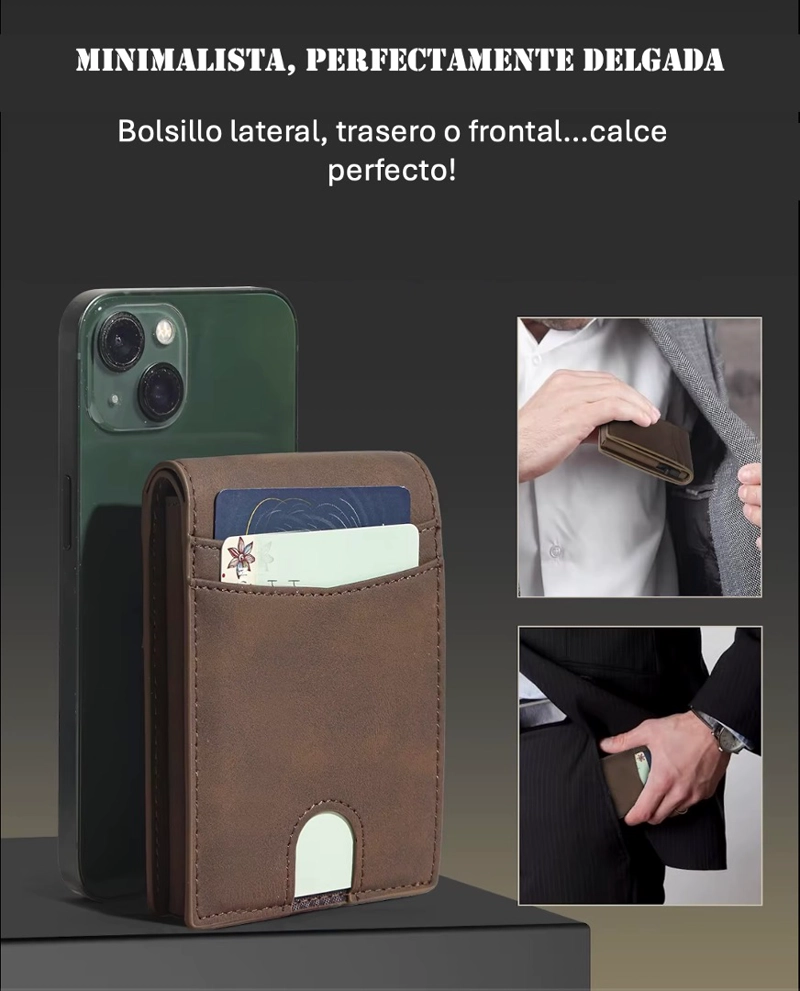 BILLETERA TARJETERO CUERO BLOQUEO RFID BIFOLD +CAJA REGALO - 3