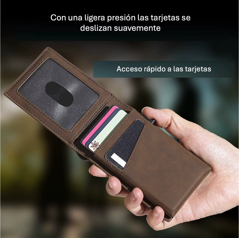 BILLETERA TARJETERO CUERO BLOQUEO RFID BIFOLD +CAJA REGALO - 4