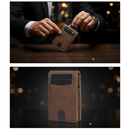 BILLETERA TARJETERO CUERO BLOQUEO RFID BIFOLD +CAJA REGALO - 5