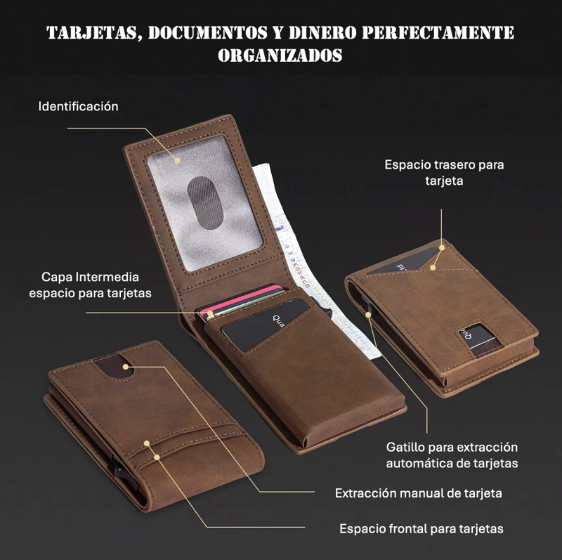 BILLETERA TARJETERO CUERO BLOQUEO RFID BIFOLD +CAJA REGALO - 6