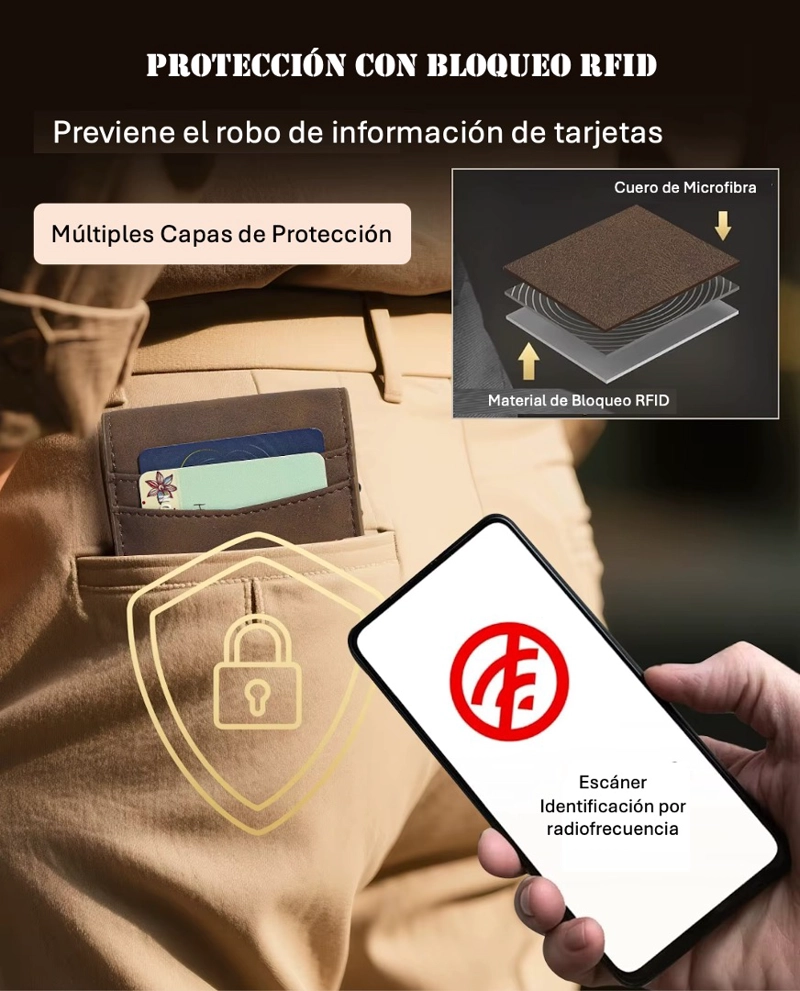 BILLETERA TARJETERO CUERO BLOQUEO RFID BIFOLD +CAJA REGALO - 7