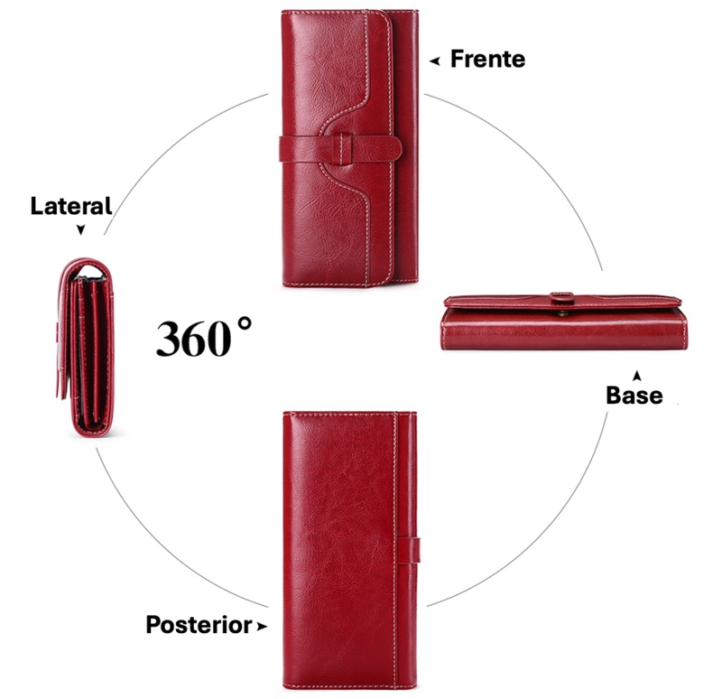 BILLETERA CARTERA LARGA CUERO ROJA PORTA CELULAR CON CIERRE - 1