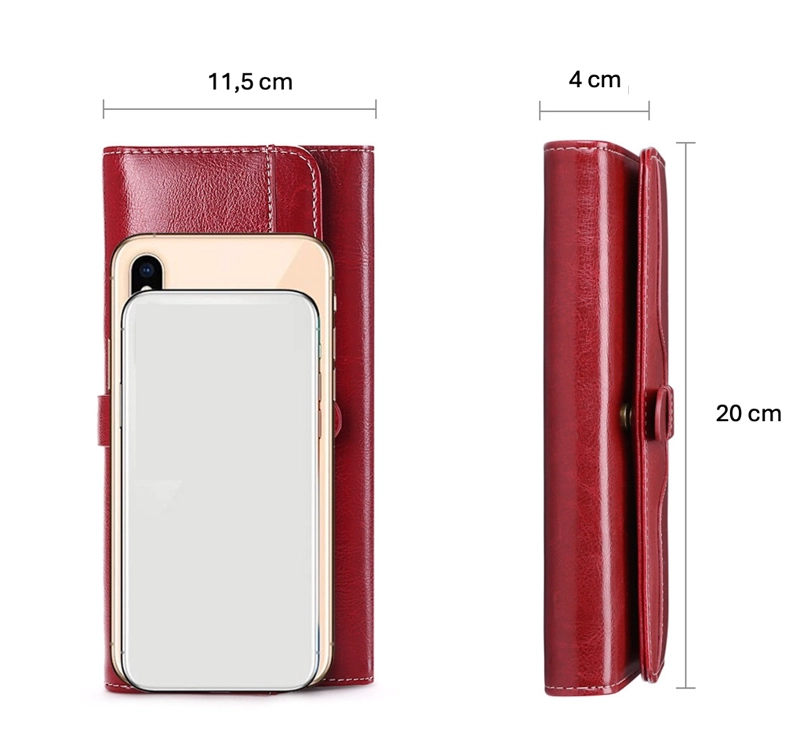 BILLETERA CARTERA LARGA CUERO ROJA PORTA CELULAR CON CIERRE - 3