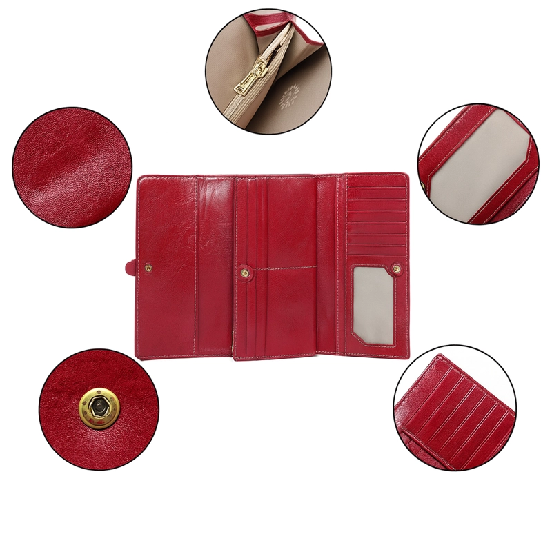 BILLETERA CARTERA LARGA CUERO ROJA PORTA CELULAR CON CIERRE - 5