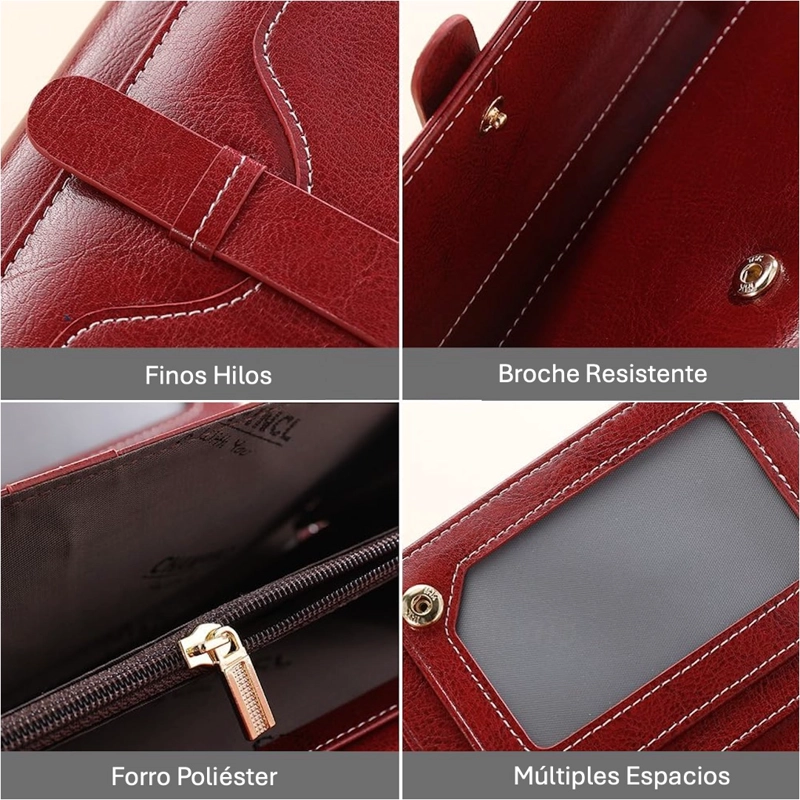 BILLETERA CARTERA LARGA CUERO ROJA PORTA CELULAR CON CIERRE - 6