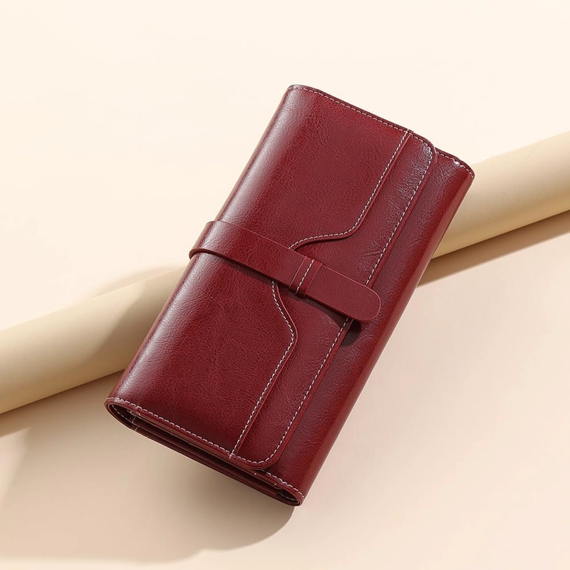 BILLETERA CARTERA LARGA CUERO ROJA PORTA CELULAR CON CIERRE - 9