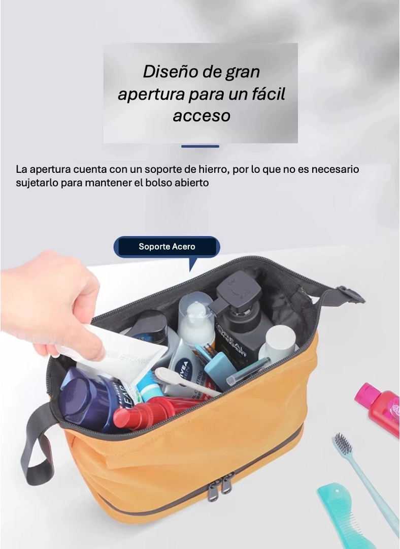 NECESER VIAJE IMPERMEABLE GRAN CAPACIDAD SEPARACION SECO HUMEDO CON CIERRE - 1