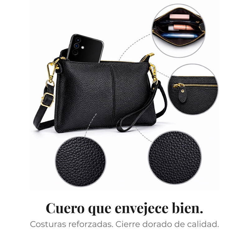 CARTERA BANDOLERA PARA MUJER DE CUERO PEQUEÑA RECTANGULAR - 5