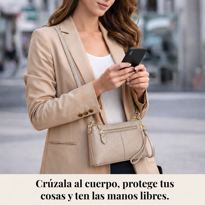 CARTERA BANDOLERA PARA MUJER DE CUERO PEQUEÑA RECTANGULAR - 6