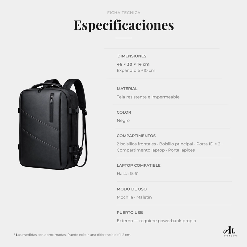 MOCHILA VIAJE EN CABINA PARA LAPTOP CARRY ON EXPANDIBLE - 8