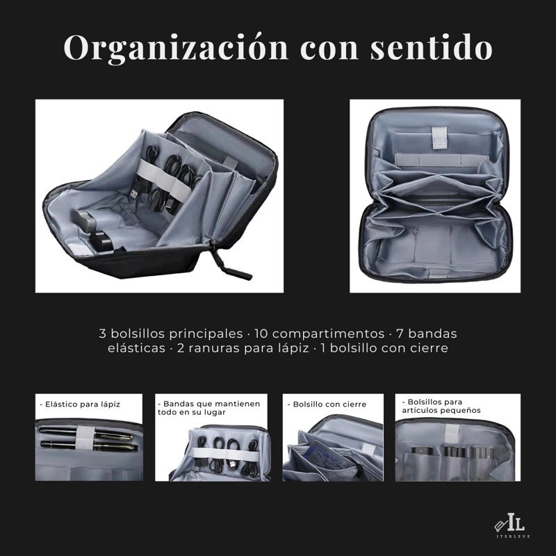 ESTUCHE ORGANIZADOR BOLSO PORTA CABLES PARA VIAJES CAPACIDAD - 4