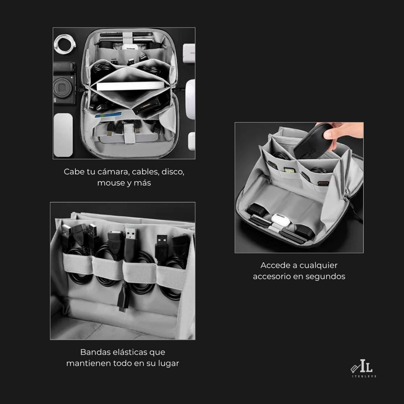ESTUCHE ORGANIZADOR BOLSO PORTA CABLES PARA VIAJES CAPACIDAD - 8