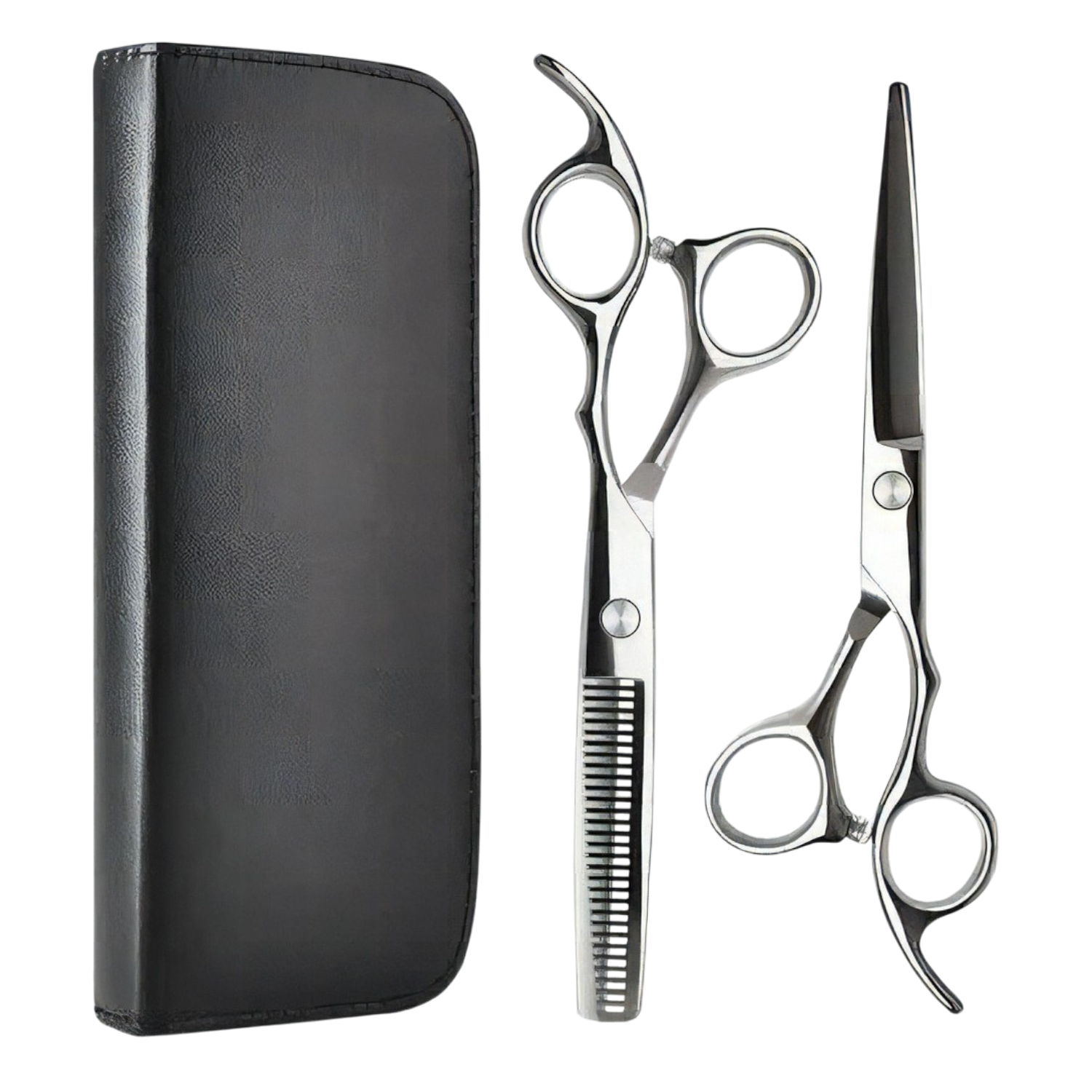 KIT TIJERAS PROFESIONALES FILOS NAVAJA + ENTRESACADORAS ACERO - SILVER ACERO CON ESTUCHE - 1