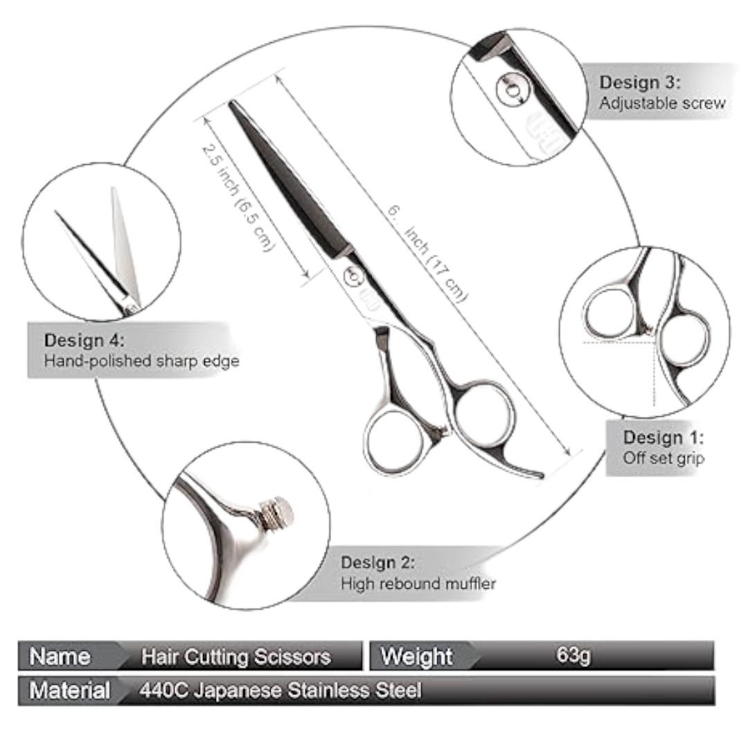 KIT TIJERAS PROFESIONALES FILOS NAVAJA + ENTRESACADORAS ACERO - SILVER ACERO CON ESTUCHE - 2