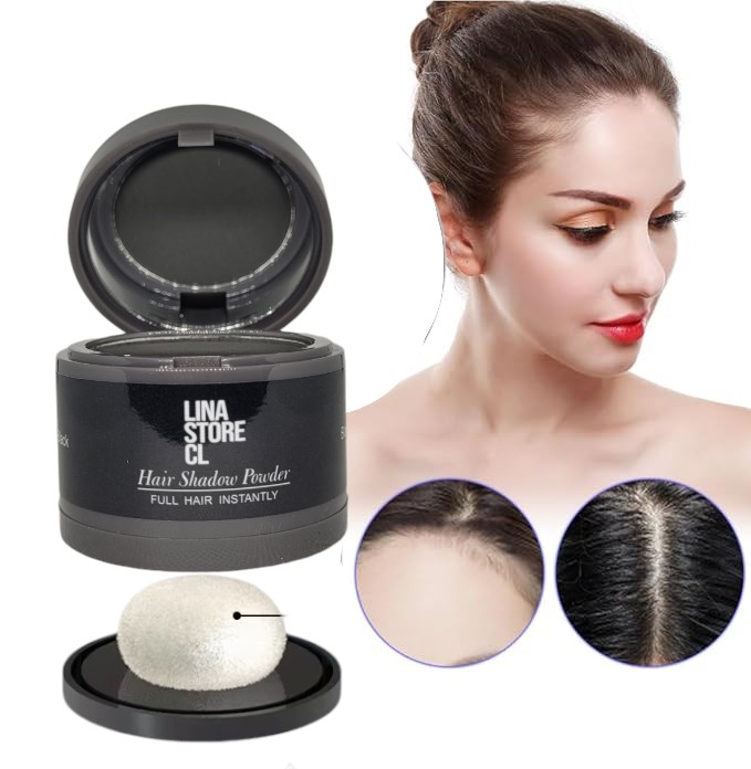 POLVO FIBRA CAPILAR DISIMULADO CALVICIE NEGRO CON ESPONJA MAQUILLAJE Y ESPEJO - 3