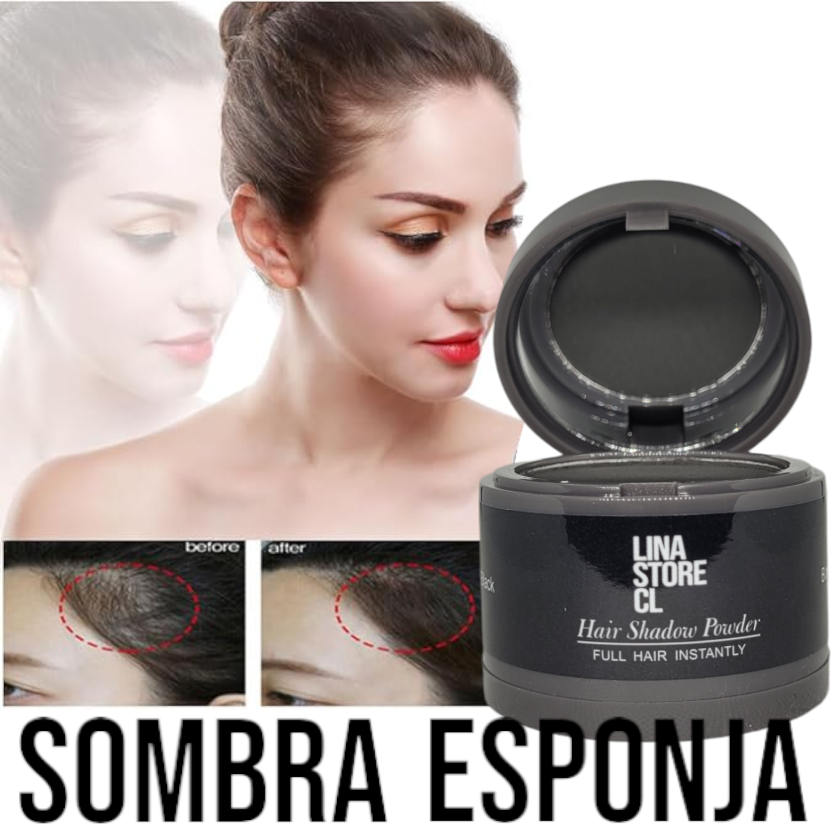 POLVO FIBRA CAPILAR DISIMULADO CALVICIE NEGRO CON ESPONJA MAQUILLAJE Y ESPEJO - 4