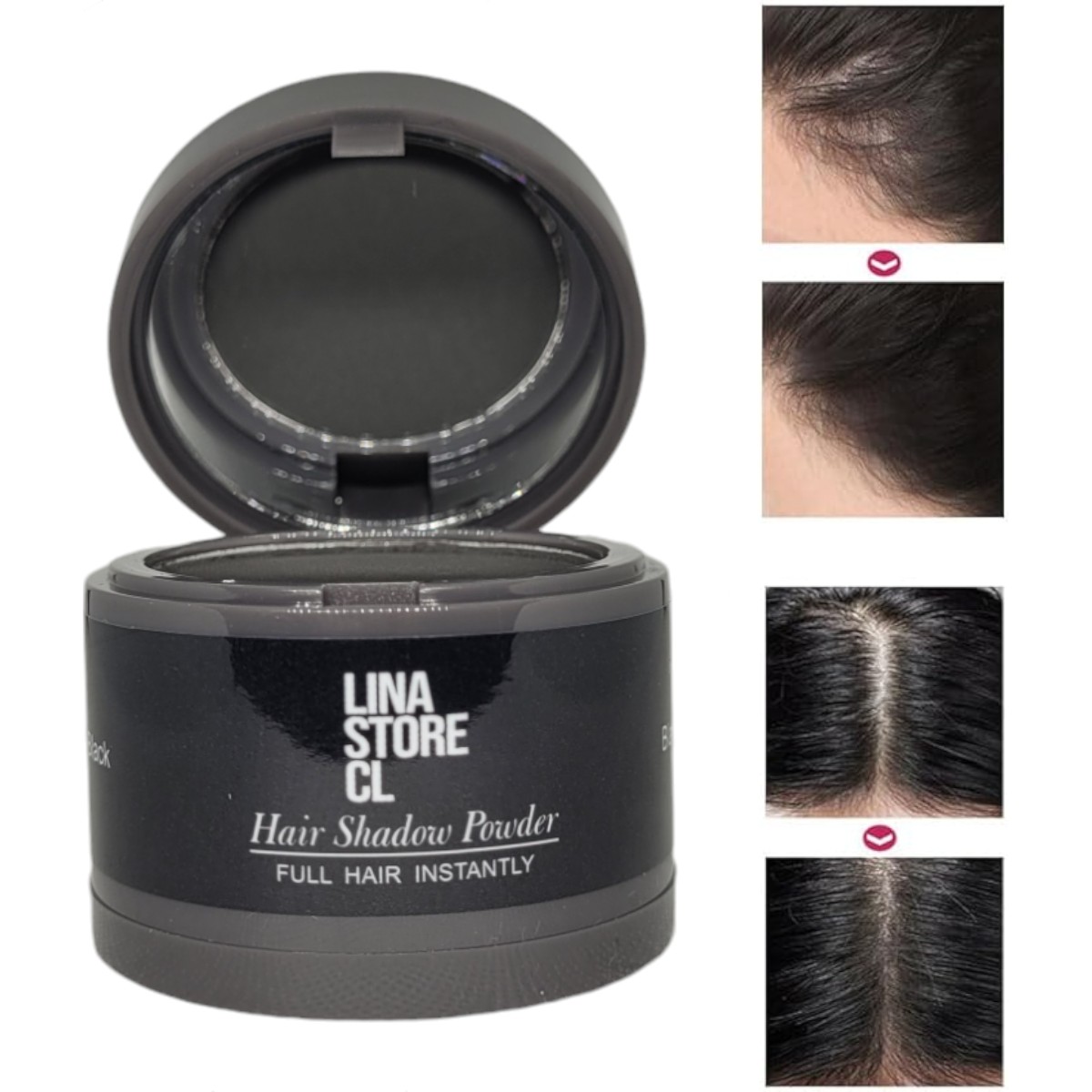 POLVO FIBRA CAPILAR DISIMULADO CALVICIE NEGRO CON ESPONJA MAQUILLAJE Y ESPEJO - 5