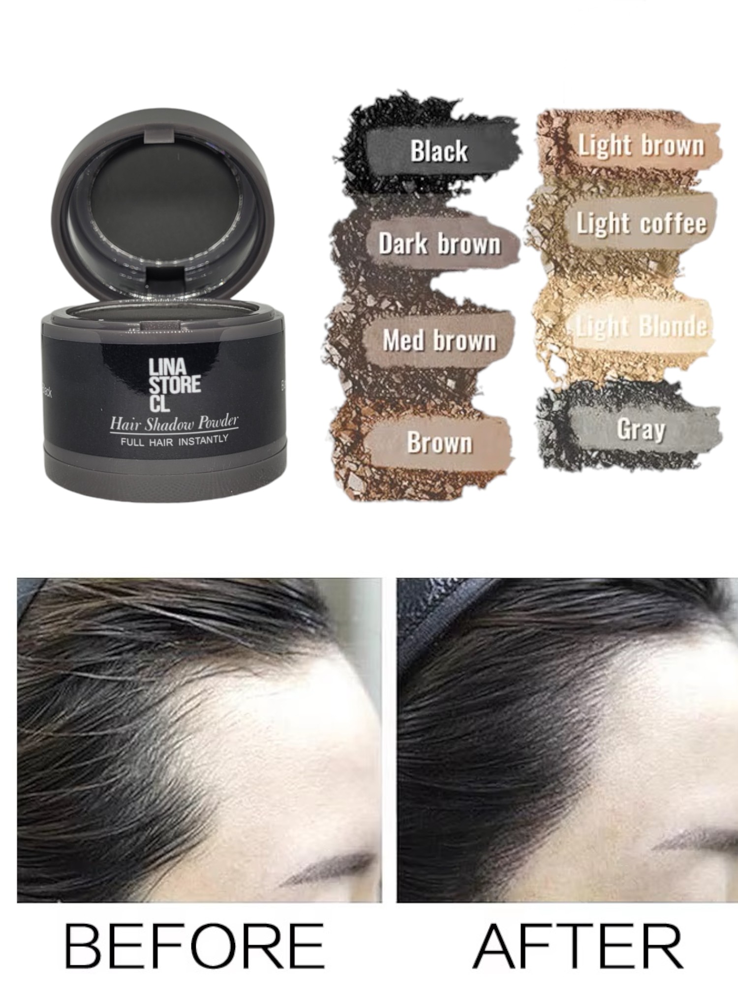 POLVO FIBRA CAPILAR DISIMULADO CALVICIE NEGRO CON ESPONJA MAQUILLAJE Y ESPEJO - 7