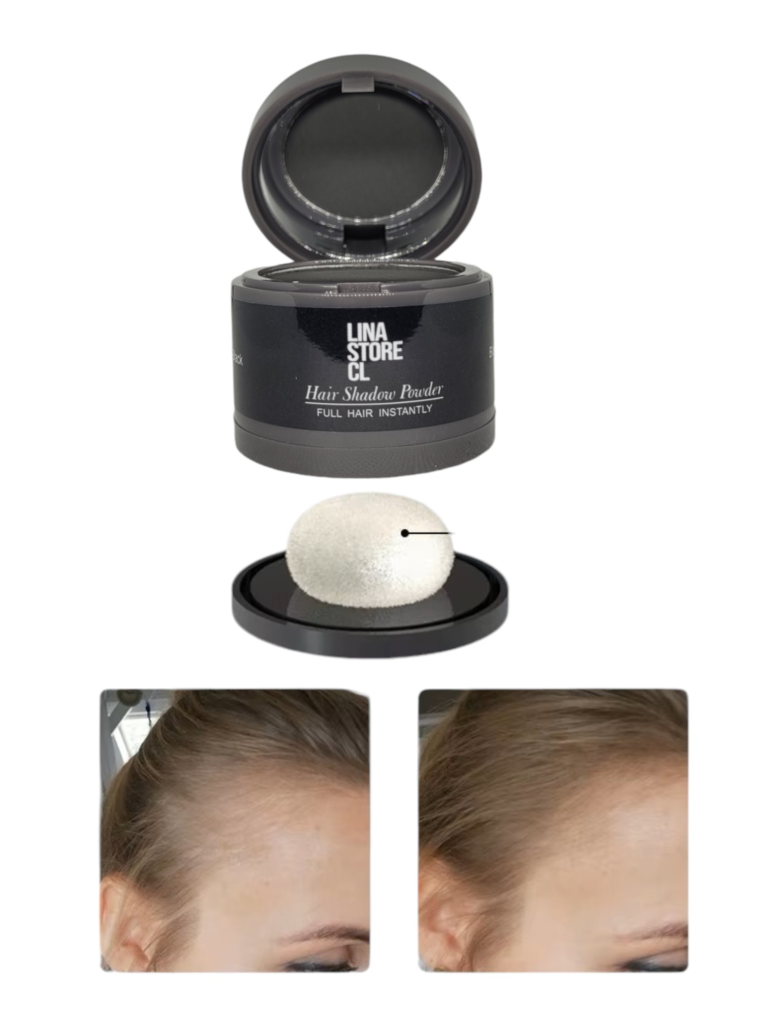 POLVO FIBRA CAPILAR DISIMULADO CALVICIE NEGRO CON ESPONJA MAQUILLAJE Y ESPEJO - 8