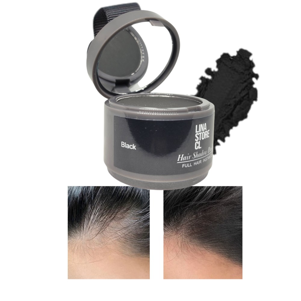 POLVO FIBRA CAPILAR DISIMULADO CALVICIE NEGRO CON ESPONJA MAQUILLAJE Y ESPEJO - 10