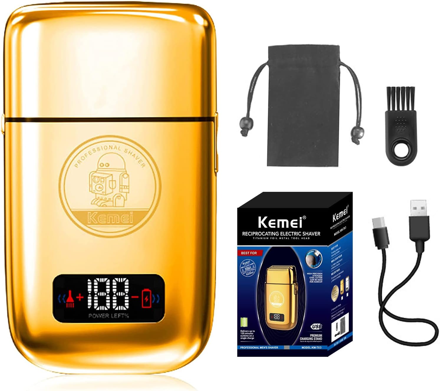 AFEITADORA RAASURADORA ELECTRICA INALAMBRICA KEMEI TX3 DORADO METALICO BARBERIA - 5