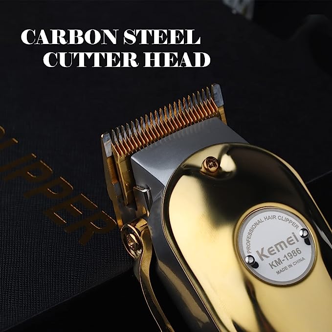 MÁQUINA AFEITADORA KEMEI KM-1986 CABELLO BARBERIA PROFESIONAL RECARGABLE DORADA - 12