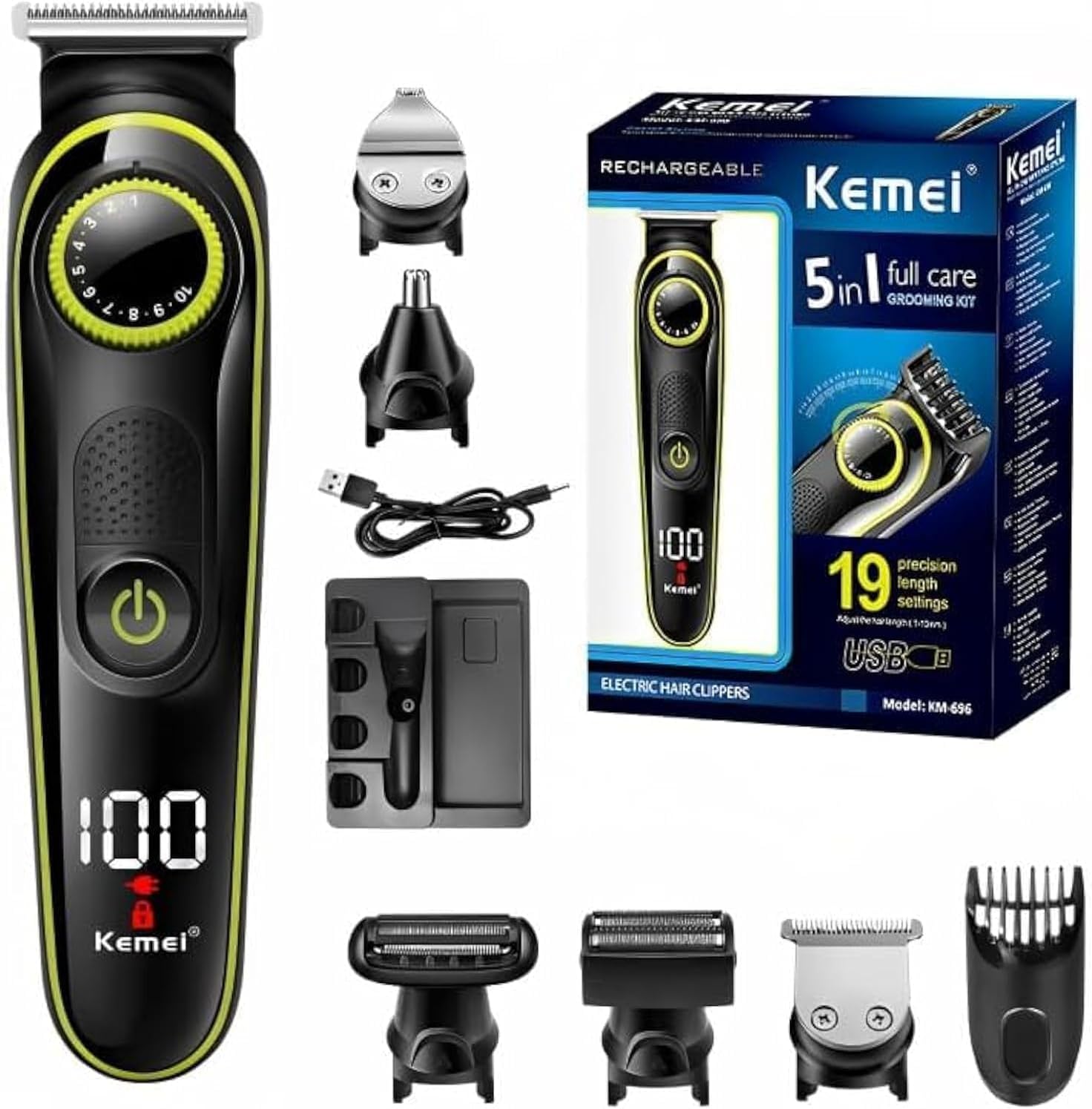 MÁQUINA DE AFEITAR KEMEI CORTADORA VELLO FACIAL NARIZ OIDO Y BARBA 696 MULFUNCIONAL - 5