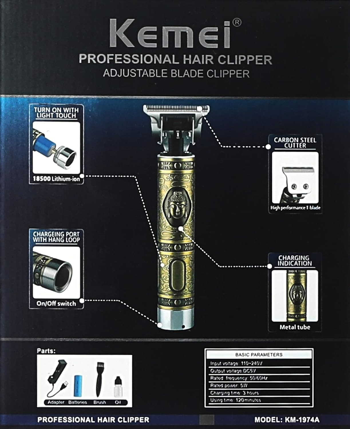 MÁQUINA DE AFEITAR KEMEI CORTE TRIMMER PERFILADORA INALAMBRICA - 3