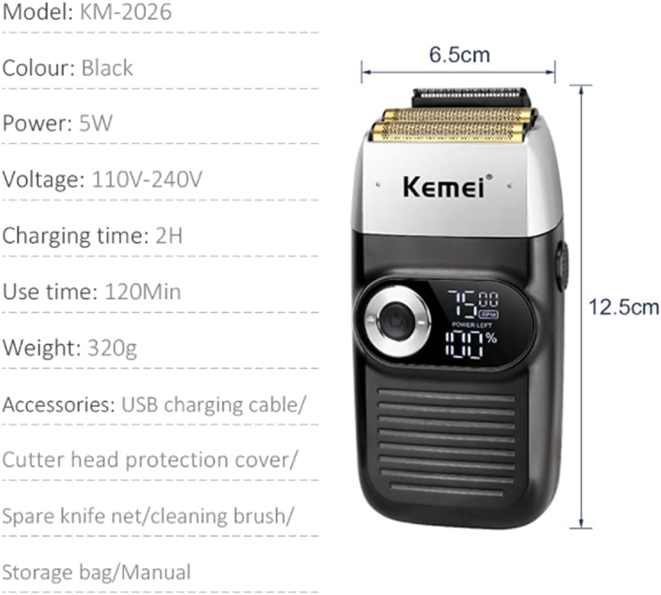 MAQUINA KEMEI 2026 SHAVER 2EN1 + PATILLERA PANTALLA LCD - 2