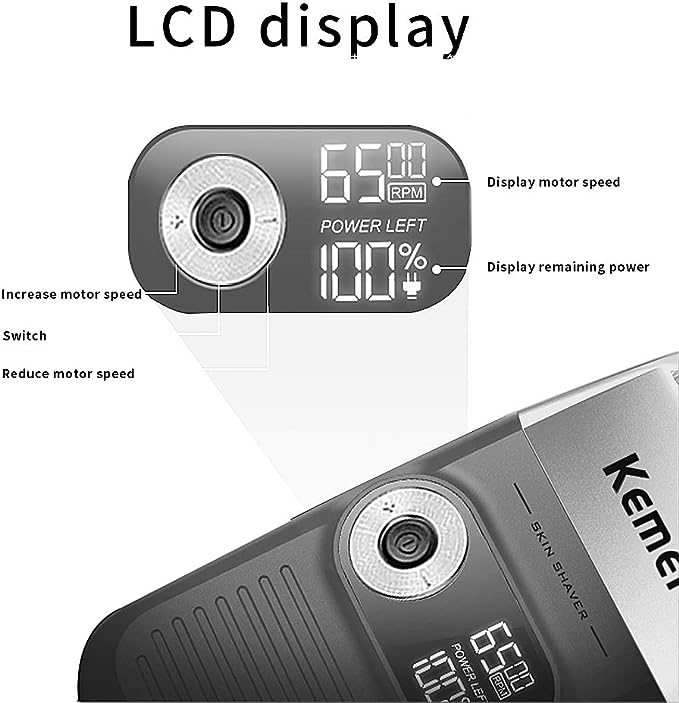 MAQUINA KEMEI 2026 SHAVER 2EN1 + PATILLERA PANTALLA LCD - 12