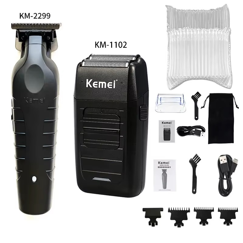 PACK MAQUINA TRIMMER KEMEI 2299 + RASURADORA ELECTRICA KEMEI 1102 - 10