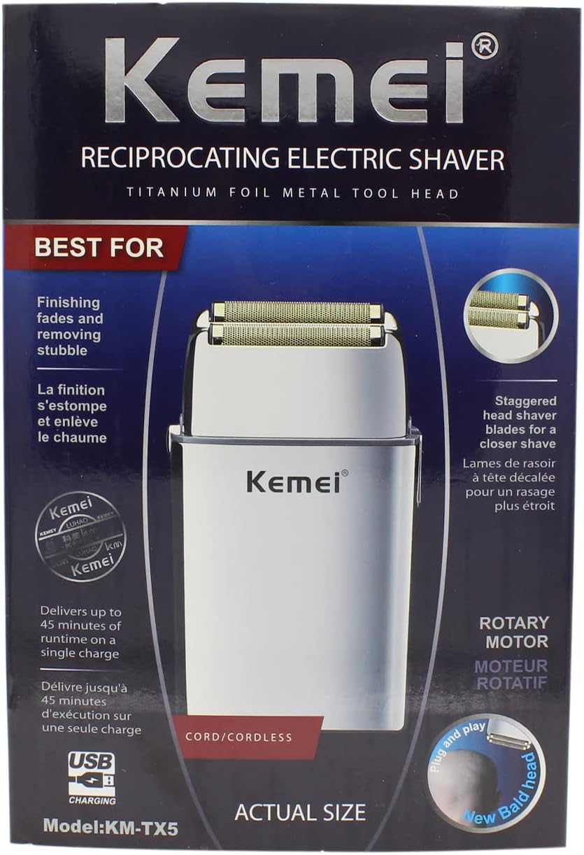 MÁQUINA DE AFEITAR KEMEI ELÉCTRICA SHAVER TX5 SILVER - 11