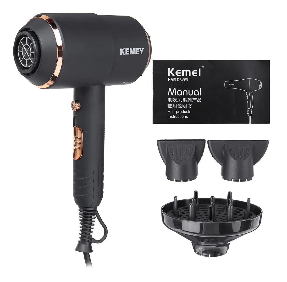 SECADOR DE PELO KEMEI PROFESIONAL KM 8896 CON DIFUSOR + 2 BOQUILLAS - 1