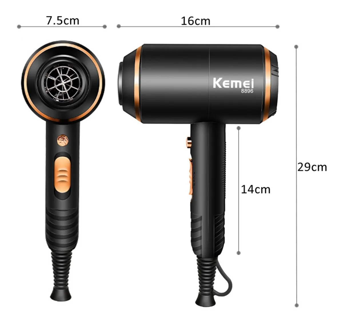 SECADOR DE PELO KEMEI PROFESIONAL KM 8896 CON DIFUSOR + 2 BOQUILLAS - 6