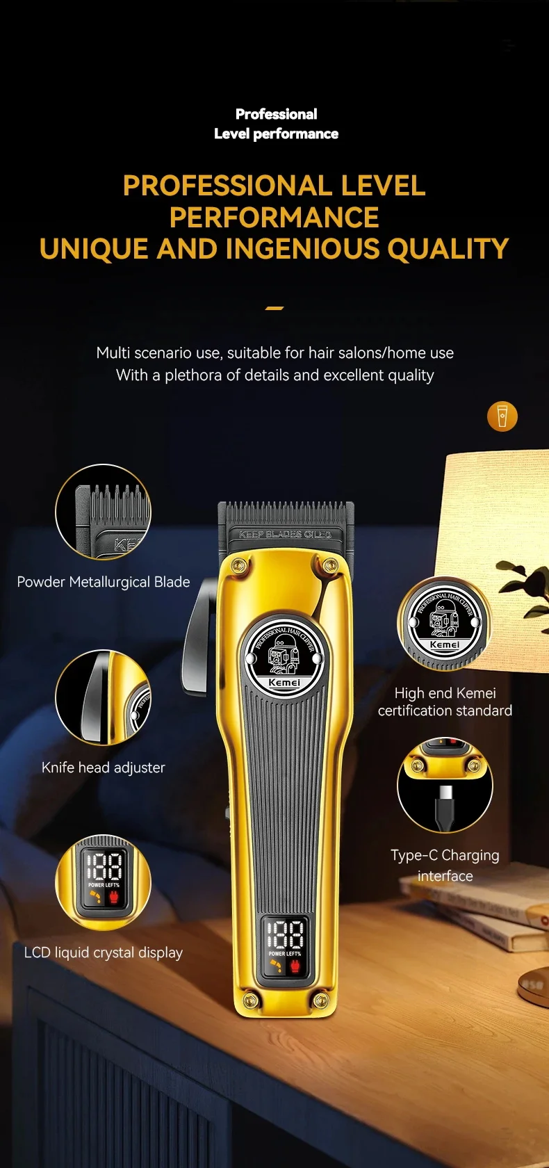 MÁQUINA AFEITADORA KEMEI CORTA PELO CLIPPER 1825 - 11