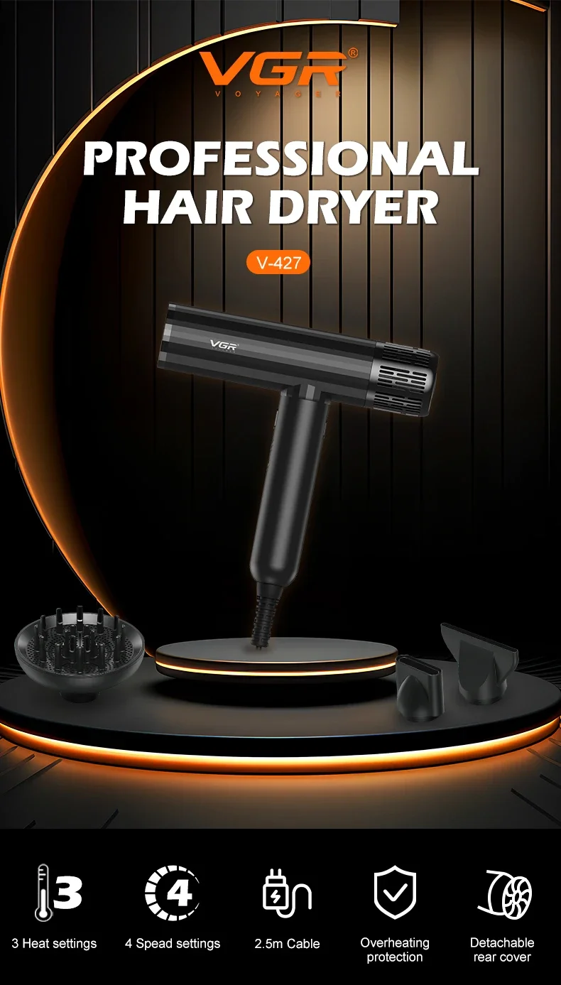 SECADOR DE CABELLO KEMEI VS427 VGR 427 CON DIFUSOR BOQUILLAS IMANATADAS - 10