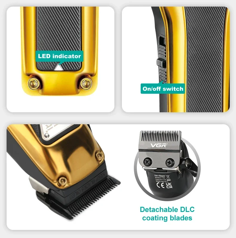 MÁQUINA AFEITADORA KEMEI V135 CORTA PELO CLIPPER VGR 135 PROFESIONAL - 2