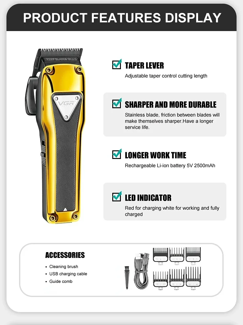 MÁQUINA AFEITADORA KEMEI V135 CORTA PELO CLIPPER VGR 135 PROFESIONAL - 3