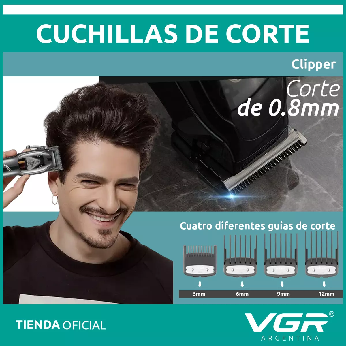 MÁQUINA AFEITADORA KEMEI 653 CORTA PELO CON BASE DE CARGA VGR NEGRO - 3