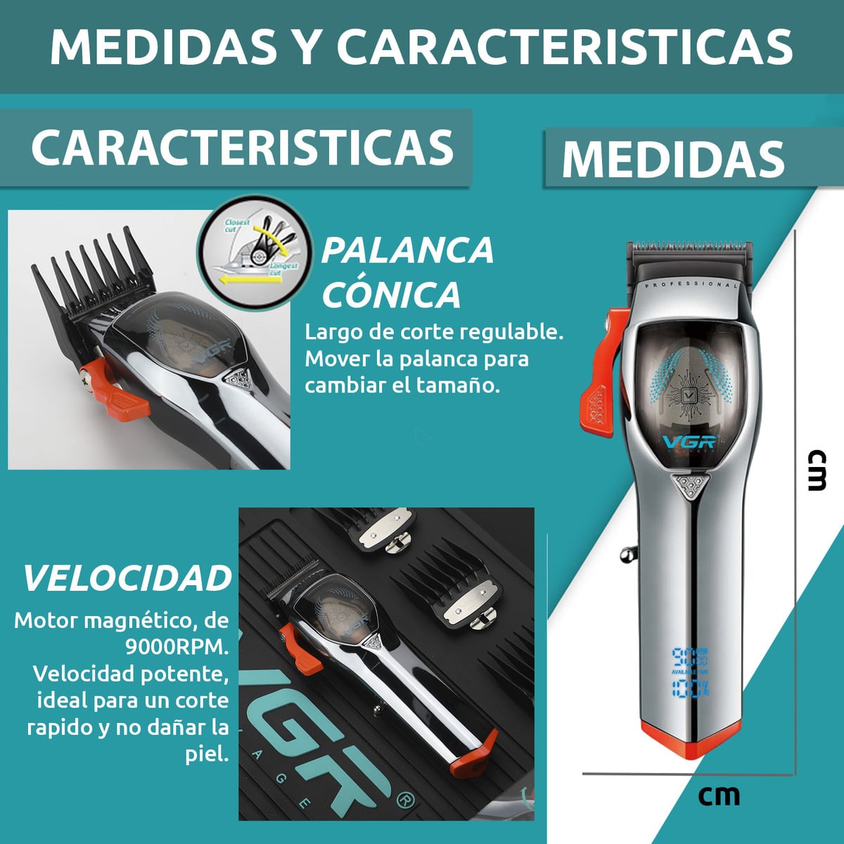 MÁQUINA AFEITADORA KEMEI 647 CORTA PELO CLIPPER VGR PROFESIONAL - 2