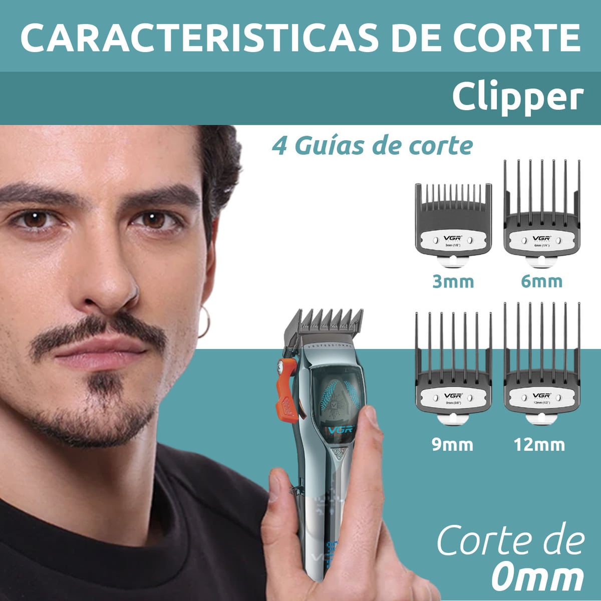 MÁQUINA AFEITADORA KEMEI 647 CORTA PELO CLIPPER VGR PROFESIONAL - 4