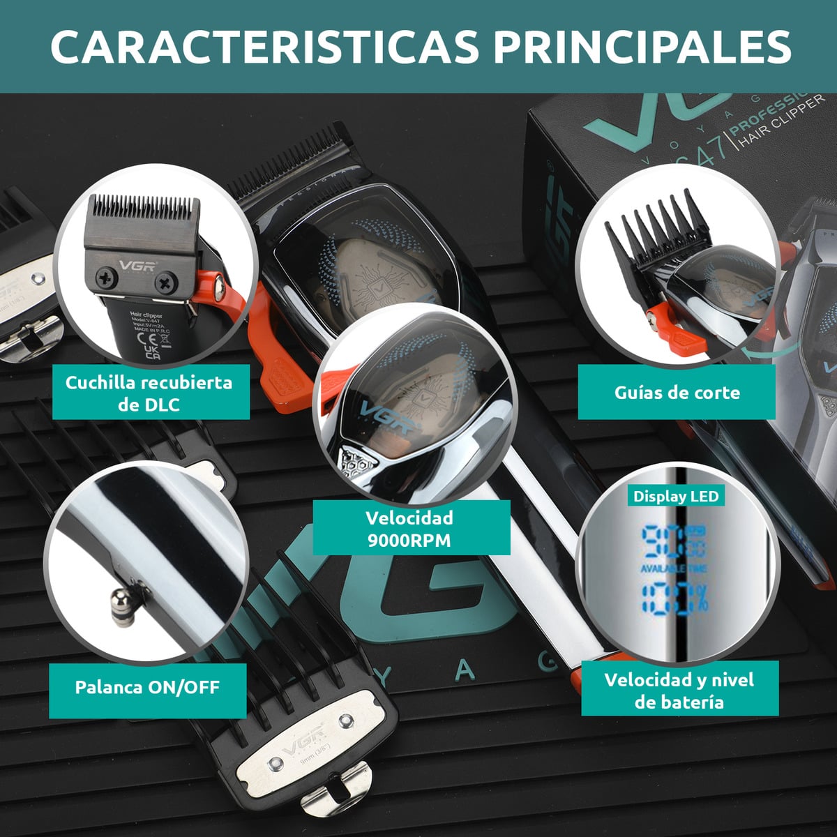 MÁQUINA AFEITADORA KEMEI 647 CORTA PELO CLIPPER VGR PROFESIONAL - 5