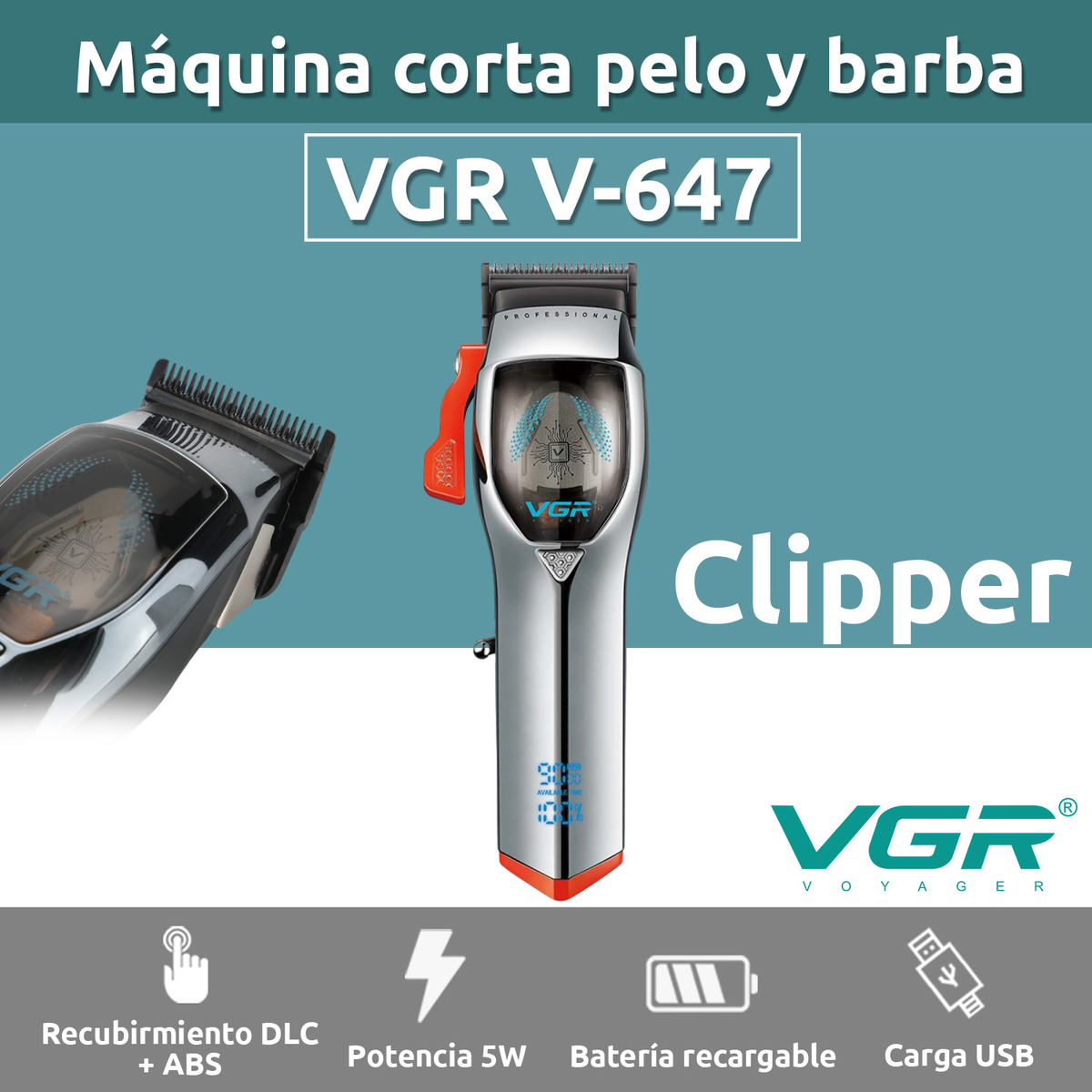 MÁQUINA AFEITADORA KEMEI 647 CORTA PELO CLIPPER VGR PROFESIONAL - 7