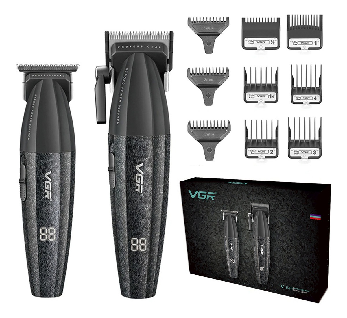 COMBO KEMEI 640 MÁQUINA CORTA PELO CLIPPER + TRIMMER PATILLERA VGR - 7